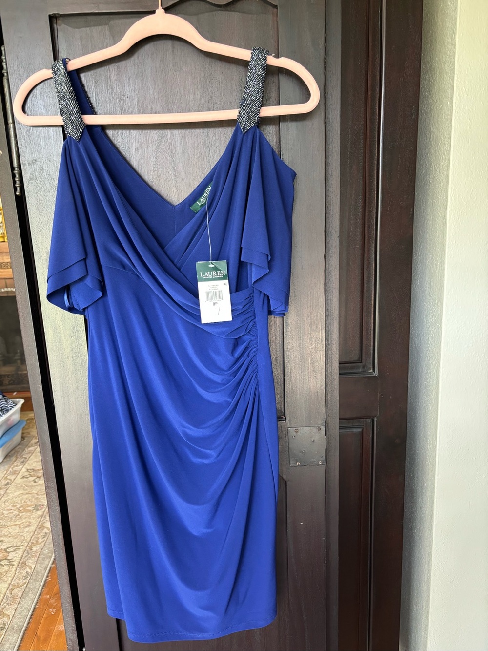 Ralph Lauren Royal Blue Beaded Strap Midi Dress - Picture 4 of 4